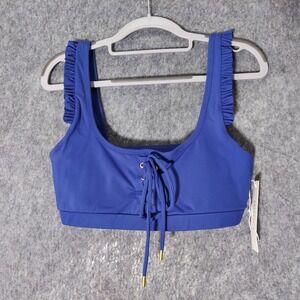 Celestine Carbon Sports Bra L Ruffle Lace Up Quick Dry Blue Athleisure Workout
